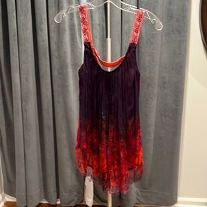 FreePeople sheer sleeveless shirt with embroidered straps